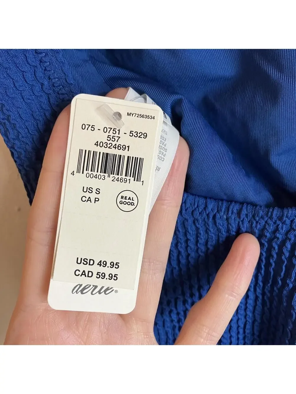 New Aerie Swim Suit Ribbed Aqua Blue Real Good One Piece Cheekiest UPF 50 Small